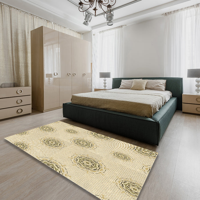 Patterned Golden Blonde Gold Rug in a Bedroom, pat747brn