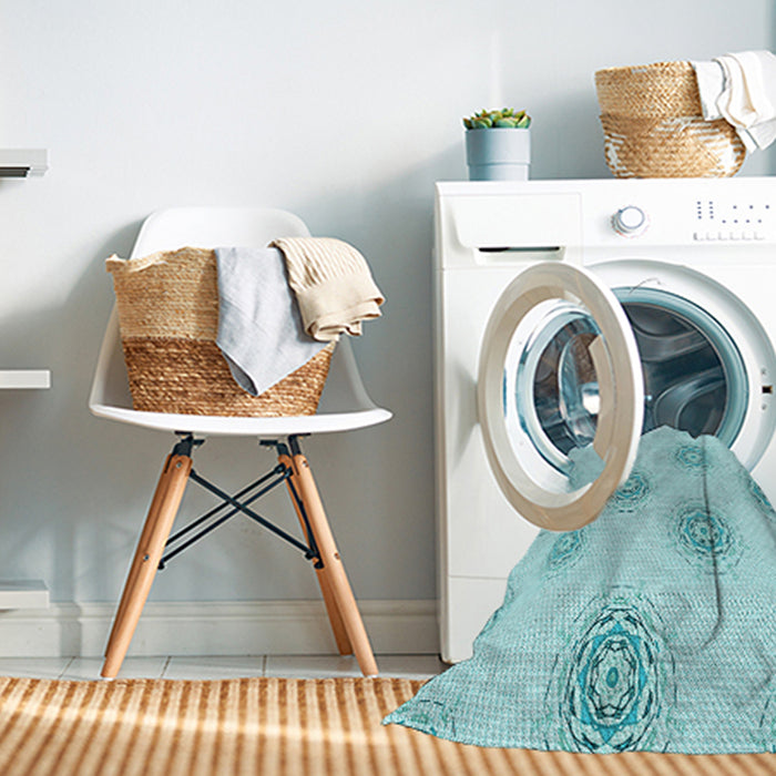 Machine Washable Transitional Electric Blue Rug in a Washing Machine, wshpat747lblu