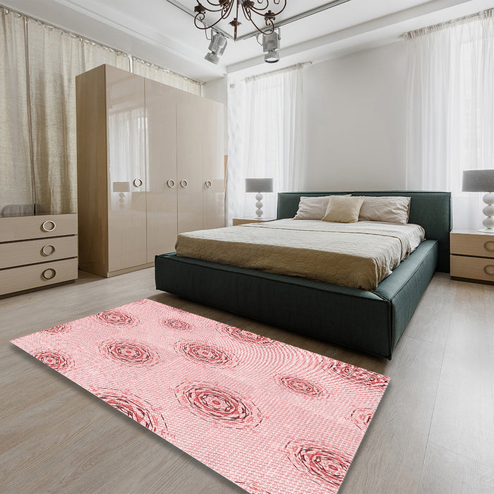 Patterned Pastel Red Pink Rug in a Bedroom, pat747rd