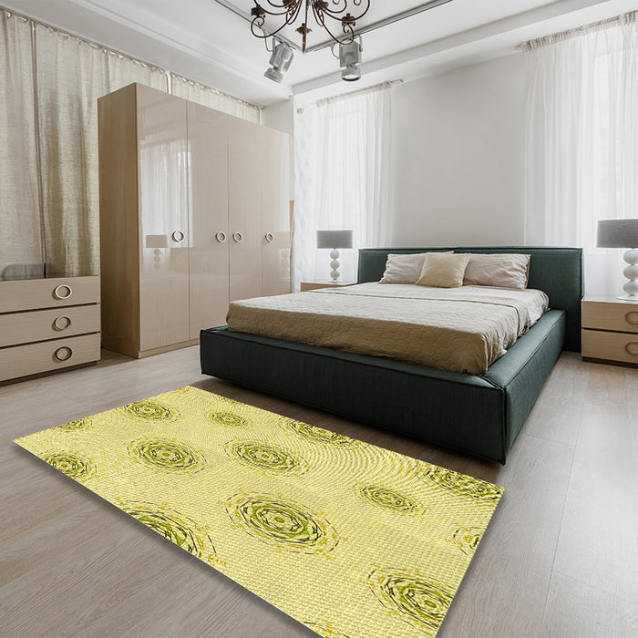 Patterned Brown Rug in a Bedroom, pat747yw