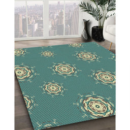 Patterned Deep-Sea Green Novelty Rug in Family Room, pat748