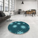 Round Patterned Medium Teal Green Rug in a Office, pat749lblu