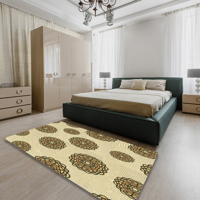 Patterned Brown Gold Rug in a Bedroom, pat750brn