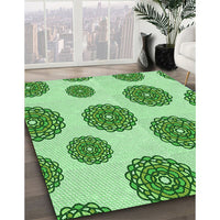 Patterned Dark Lime Green Rug, pat750grn