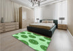 Patterned Dark Lime Green Rug in a Bedroom, pat750grn