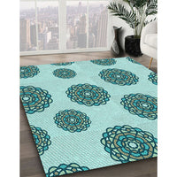 Patterned Deep-Sea Green Rug, pat750lblu