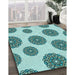 Patterned Deep-Sea Green Rug in Family Room, pat750lblu