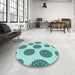 Round Patterned Deep-Sea Green Rug in a Office, pat750lblu