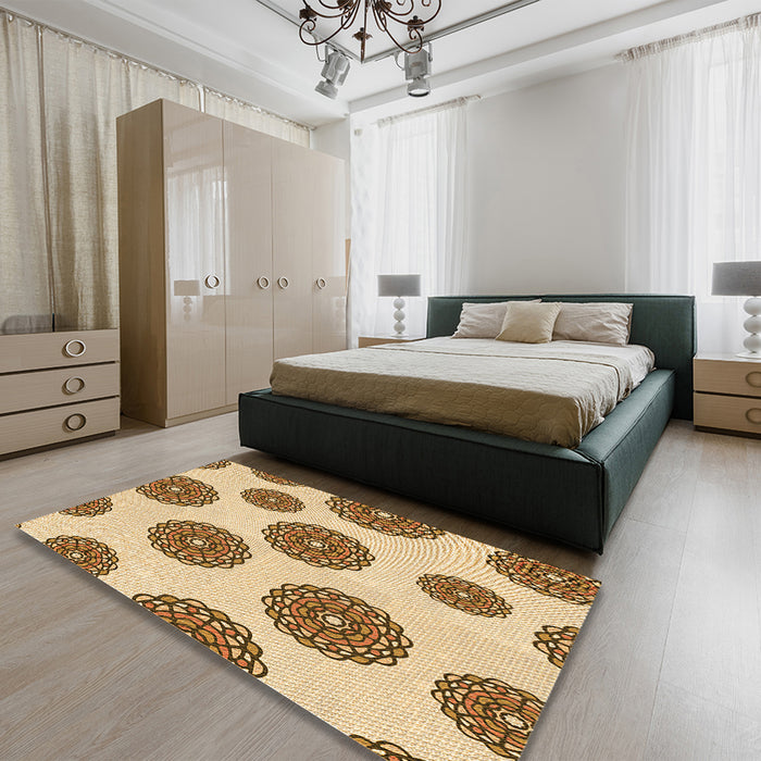 Patterned Brown Gold Rug in a Bedroom, pat750org