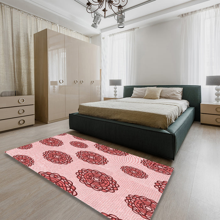 Round Machine Washable Transitional Red Rug in a Office, wshpat750rd