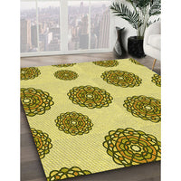 Patterned Dark Yellow Green Rug, pat750yw