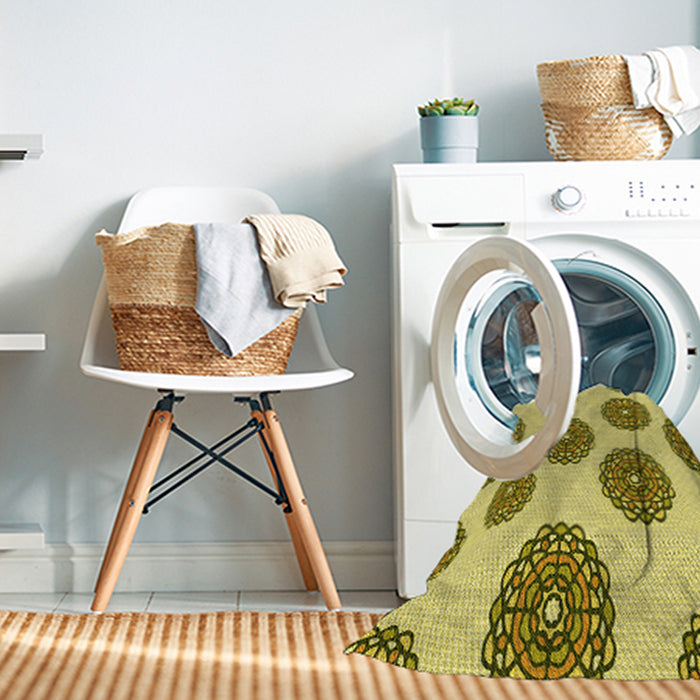 Machine Washable Transitional Dark Yellow Green Rug in a Washing Machine, wshpat750yw
