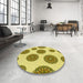 Round Patterned Dark Yellow Green Rug in a Office, pat750yw