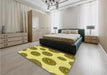 Patterned Dark Yellow Green Rug in a Bedroom, pat750yw