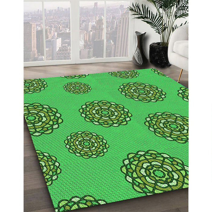 Machine Washable Transitional Neon Green Rug in a Family Room, wshpat751grn