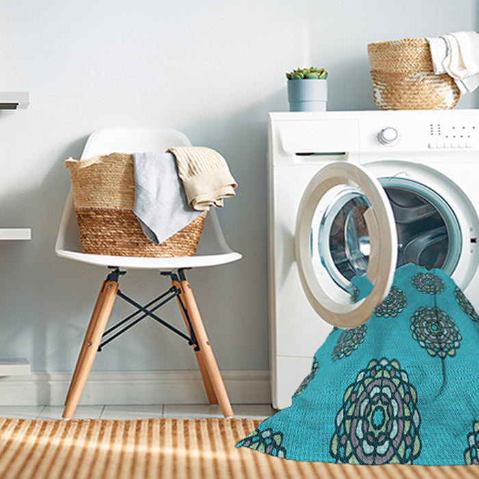 Machine Washable Transitional Dark Cyan Green Rug in a Washing Machine, wshpat751lblu