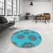 Round Patterned Dark Cyan Green Rug in a Office, pat751lblu