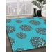 Patterned Dark Cyan Green Rug in Family Room, pat751lblu