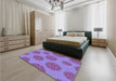 Round Machine Washable Transitional Bright Lilac Purple Rug in a Office, wshpat751pur