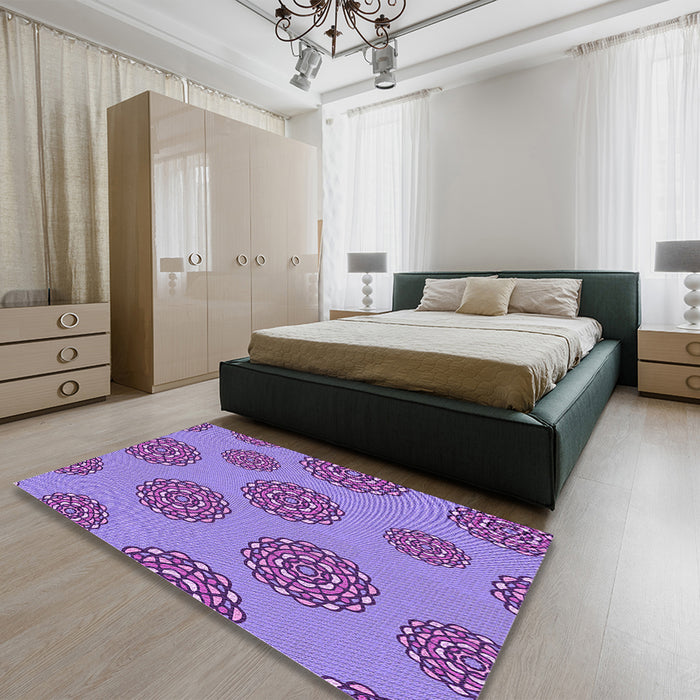 Patterned Bright Lilac Purple Rug in a Bedroom, pat751pur