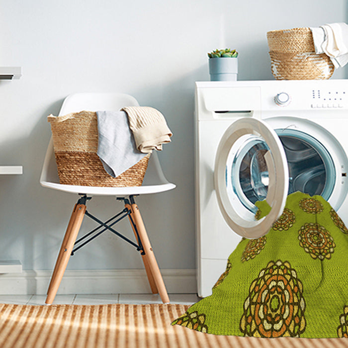 Machine Washable Transitional Dark Yellow Green Rug in a Washing Machine, wshpat751yw