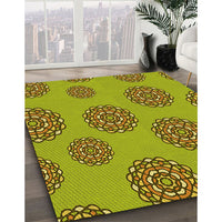 Patterned Dark Yellow Green Rug, pat751yw