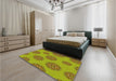 Patterned Dark Yellow Green Rug in a Bedroom, pat751yw