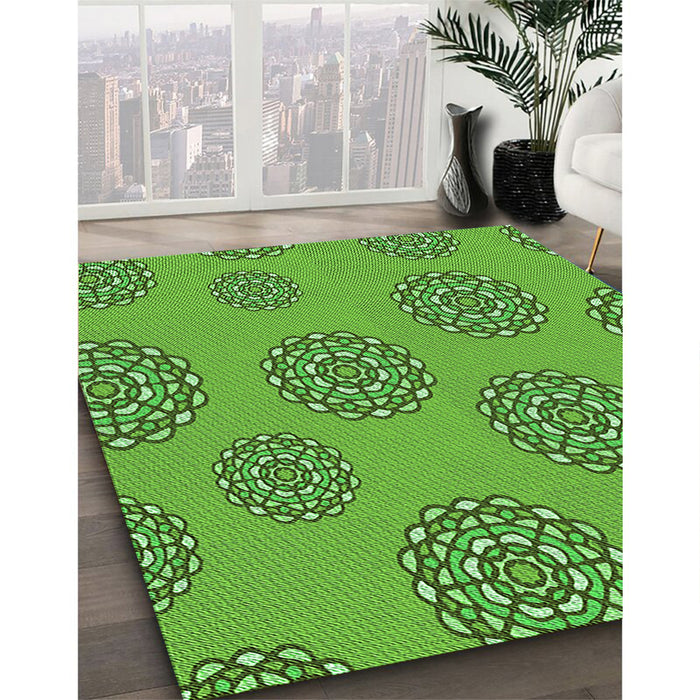 Patterned Dark Lime Green Rug in Family Room, pat752grn