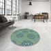 Round Patterned Deep-Sea Green Rug in a Office, pat752lblu
