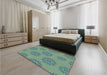 Patterned Deep-Sea Green Rug in a Bedroom, pat752lblu