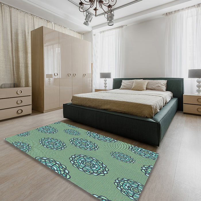 Round Machine Washable Transitional Deep-Sea Green Rug in a Office, wshpat752lblu