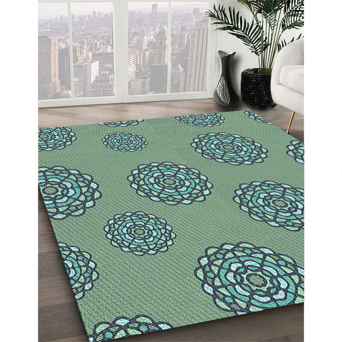 Patterned Deep-Sea Green Rug in Family Room, pat752lblu