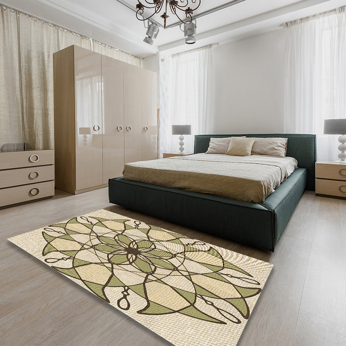 Patterned Golden Blonde Gold Rug in a Bedroom, pat753brn