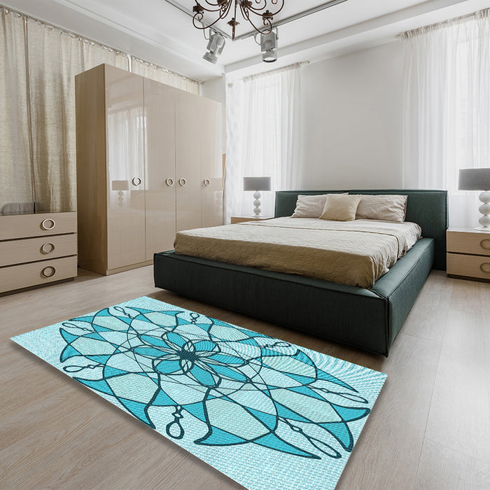 Patterned Blue Rug in a Bedroom, pat753lblu