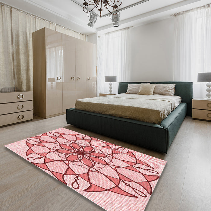 Patterned Pink Rug in a Bedroom, pat753rd