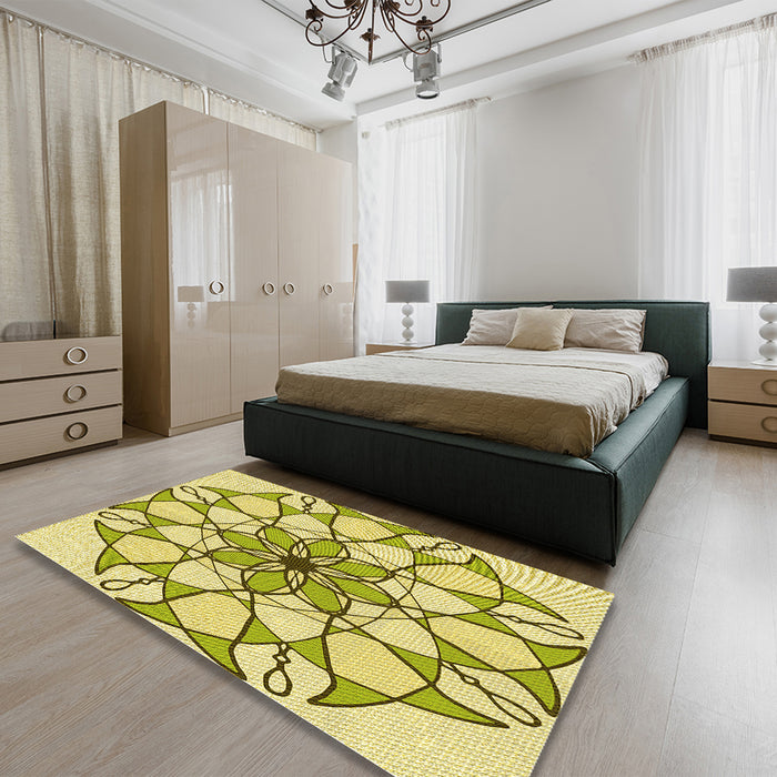Patterned Dark Golden Brown Rug in a Bedroom, pat753yw