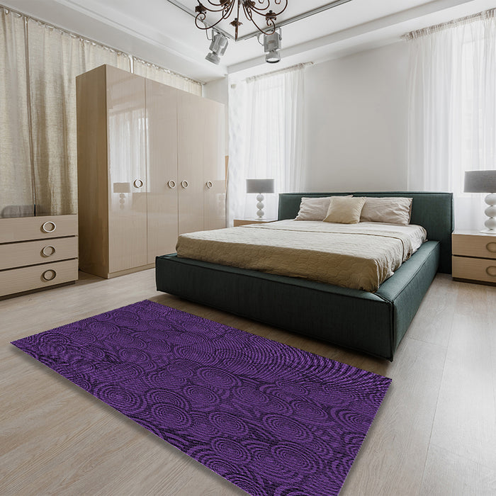 Patterned Deep Purple Rug in a Bedroom, pat756pur