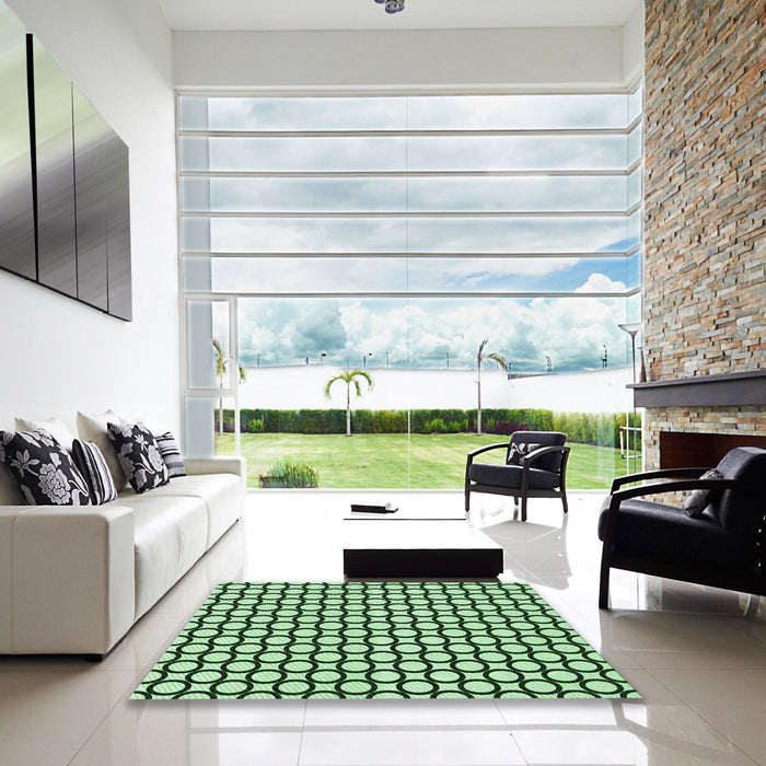 Machine Washable Transitional Medium Forest Green Rug in a Kitchen, wshpat757grn