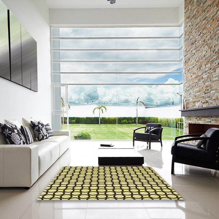 Square Patterned Mustard Yellow Rug in a Living Room, pat757yw