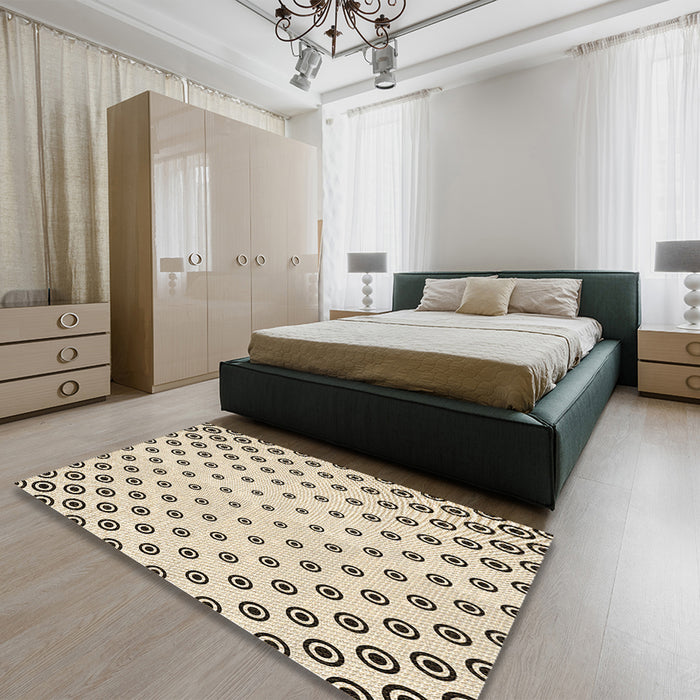 Patterned Moccasin Beige Rug in a Bedroom, pat758brn