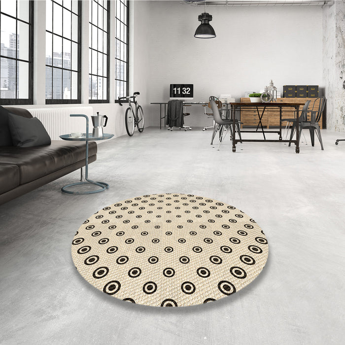 Round Patterned Moccasin Beige Rug in a Office, pat758brn
