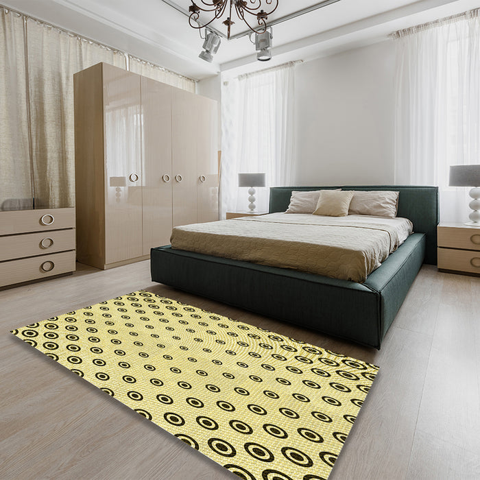 Round Machine Washable Transitional Sun Yellow Rug in a Office, wshpat758yw