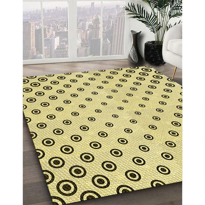 Patterned Sun Yellow Rug in Family Room, pat758yw