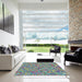 Square Patterned Blue Green Modern Rug in a Living Room, pat75