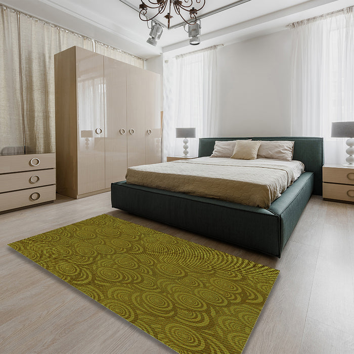 Patterned Dark Bronze Brown Rug in a Bedroom, pat760grn