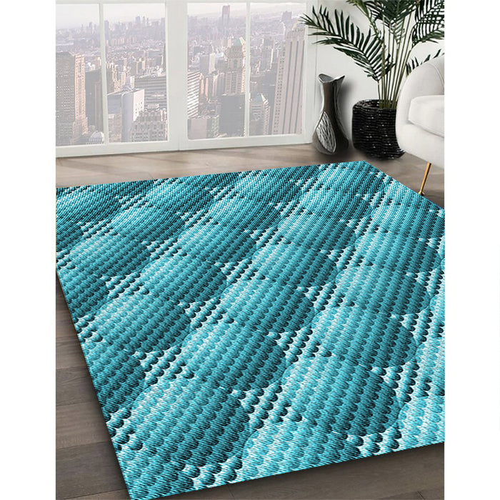 Patterned Dark Cyan Green Rug in Family Room, pat763lblu