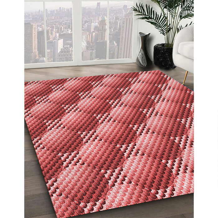 Patterned Red Rug in Family Room, pat763rd