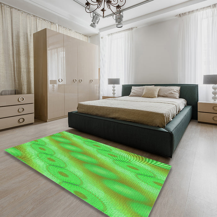 Round Machine Washable Transitional Neon Green Rug in a Office, wshpat764grn
