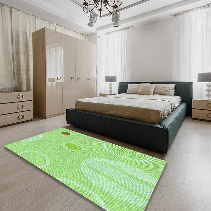 Patterned Green Rug in a Bedroom, pat766grn