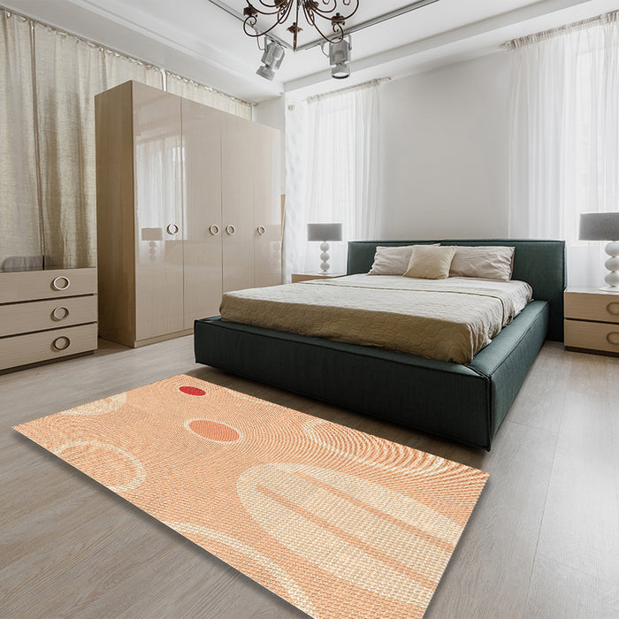 Patterned Khaki Gold Rug in a Bedroom, pat766org